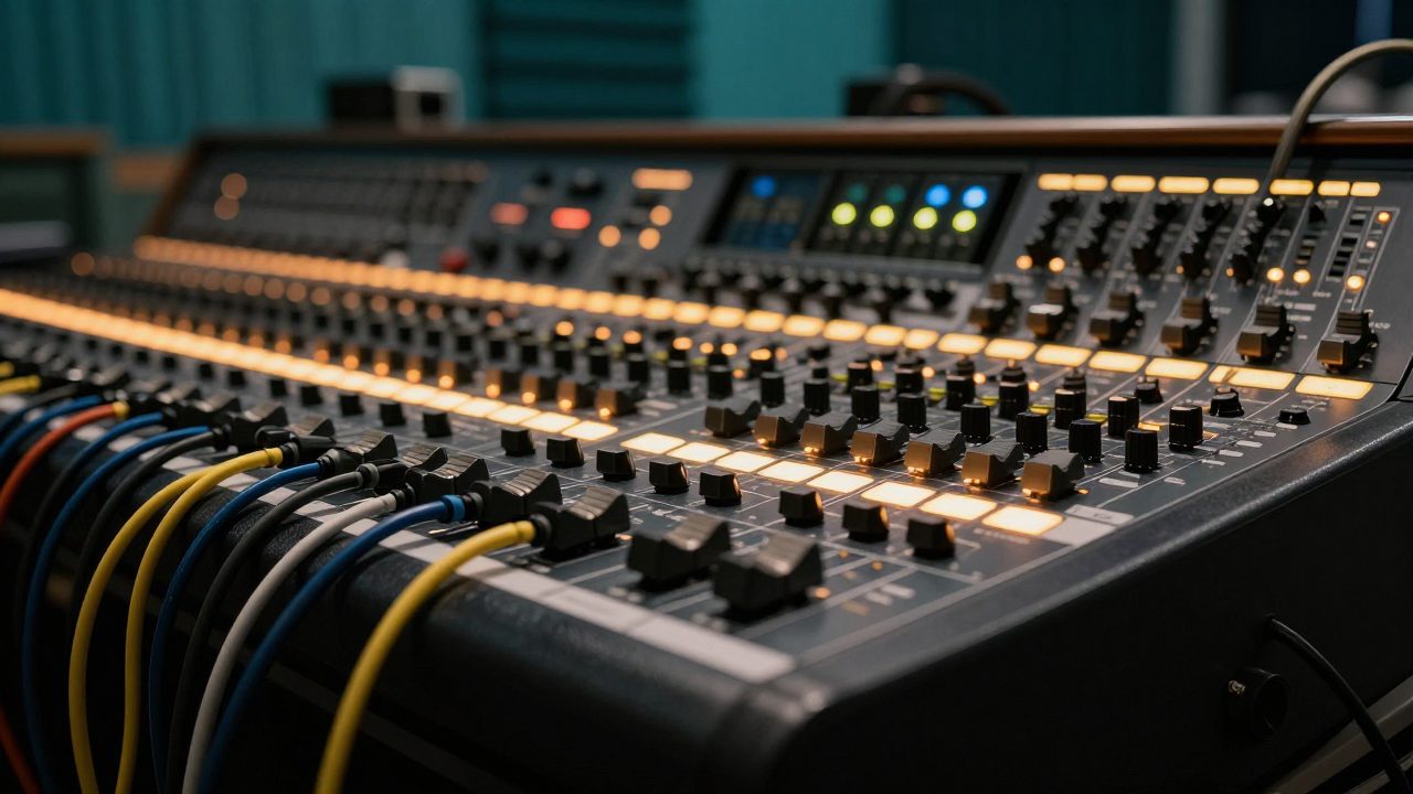 Detail van patchbay en preamps in de regie.